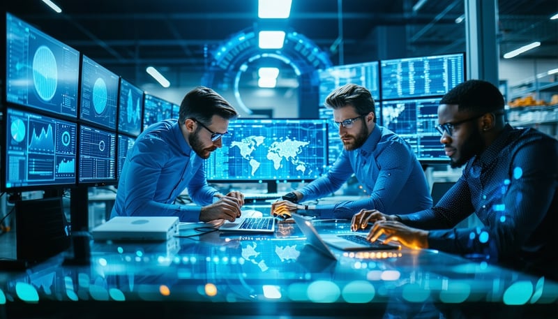 Cybersecurity experts at work protecting financial industry data